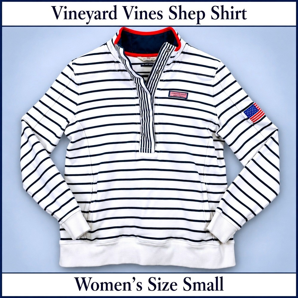 Vineyard Vines Quarter Zip Shep Shirt Women S White Navy Stripe Pullover Coastal